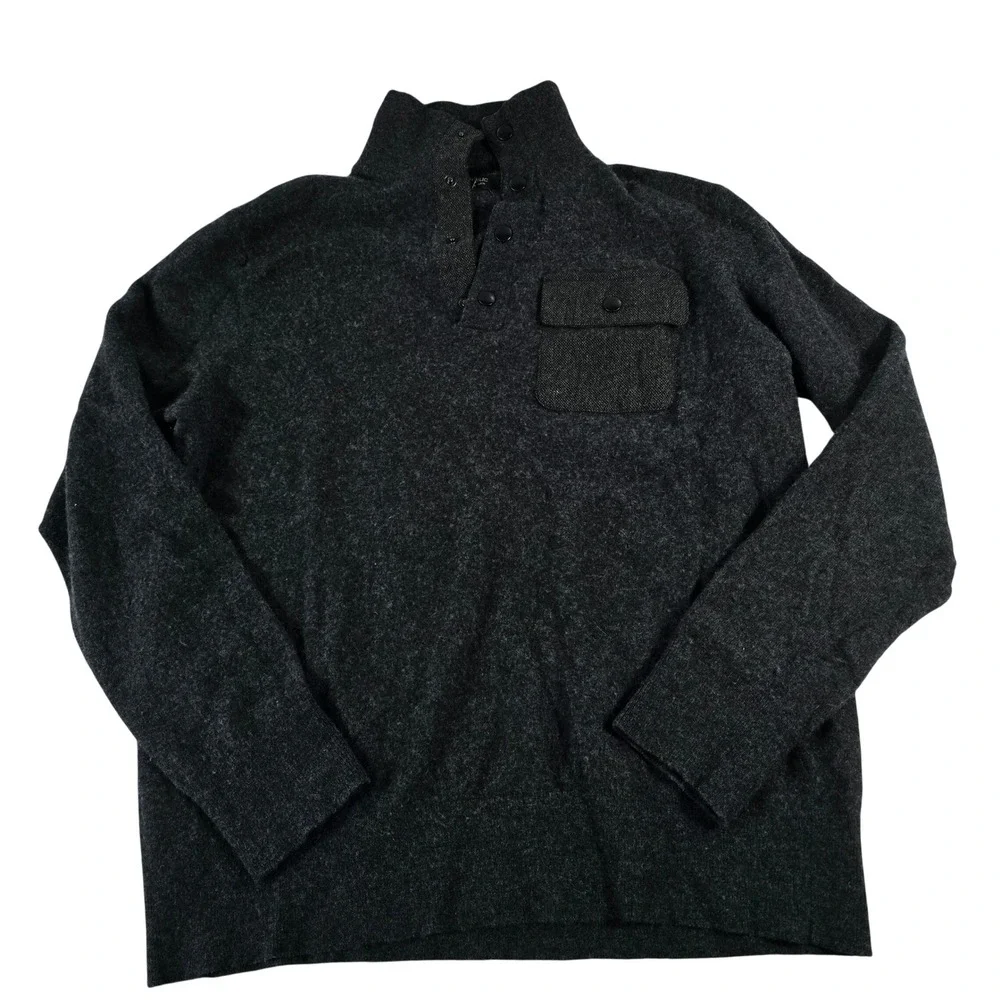 Banana Republic Mens XL Charcoal Gray Merino Wool Italian Yarn Snap Pullover